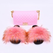 Jelly Purse and Slides Fox Fur Slides with Matching Purse Fluffy Multicolor