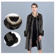 Women Knitted Mink Fur Coats with Fox Fur Sleeve