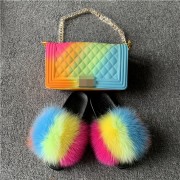 Jelly Purse and Slides Fox Fur Slides with Matching Purse Fluffy Multicolor