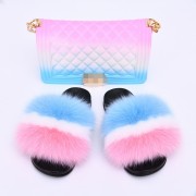 Jelly Purse and Slides Fox Fur Slides with Matching Purse Fluffy Multicolor