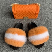 Jelly Purse and Slides Fox Fur Slides with Matching Purse Fluffy Multicolor