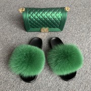 Jelly Purse and Slides Fox Fur Slides with Matching Purse Fluffy Multicolor