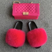 Jelly Purse and Slides Fox Fur Slides with Matching Purse Fluffy Multicolor