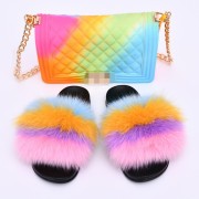 Jelly Purse and Slides Fox Fur Slides with Matching Purse Fluffy Multicolor