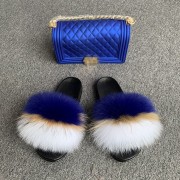 Jelly Purse and Slides Fox Fur Slides with Matching Purse Fluffy Multicolor