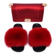 Jelly Purse and Slides Fox Fur Slides with Matching Purse Fluffy Multicolor