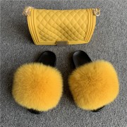 Jelly Purse and Slides Fox Fur Slides with Matching Purse Fluffy Multicolor