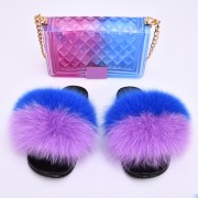 Jelly Purse and Slides Fox Fur Slides with Matching Purse Fluffy Multicolor