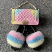 Jelly Purse and Slides Fox Fur Slides with Matching Purse Fluffy Multicolor