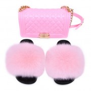 Jelly Purse and Slides Fox Fur Slides with Matching Purse Fluffy Multicolor