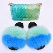 Jelly Purse and Slides Fox Fur Slides with Matching Purse Fluffy Multicolor