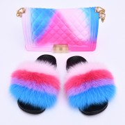 Jelly Purse and Slides Fox Fur Slides with Matching Purse Fluffy Multicolor