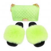 Jelly Purse and Slides Fox Fur Slides with Matching Purse Fluffy Multicolor