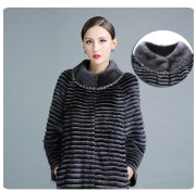 High Quality Knitted Natural Mink fur Coats with Diamond Genuine Leather Strip