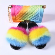 Jelly Purse and Slides Fox Fur Slides with Matching Purse Fluffy Multicolor