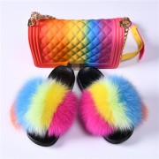 Jelly Purse and Slides Fox Fur Slides with Matching Purse Fluffy Multicolor