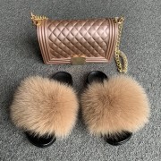 Jelly Purse and Slides Fox Fur Slides with Matching Purse Fluffy Multicolor