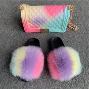 Jelly Purse and Slides Fox Fur Slides with Matching Purse Fluffy Multicolor