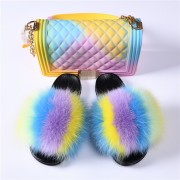 Jelly Purse and Slides Fox Fur Slides with Matching Purse Fluffy Multicolor