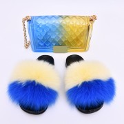 Jelly Purse and Slides Fox Fur Slides with Matching Purse Fluffy Multicolor