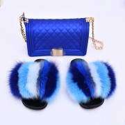 Jelly Purse and Slides Fox Fur Slides with Matching Purse Fluffy Multicolor