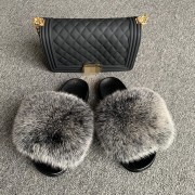 Jelly Purse and Slides Fox Fur Slides with Matching Purse Fluffy Multicolor