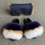 Jelly Purse and Slides Fox Fur Slides with Matching Purse Fluffy Multicolor