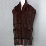 Knitted Mink Fur Shawl with pocket and fringes