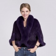 Natural Mink Fur Poncho Fox Fur Trimmed Cloak