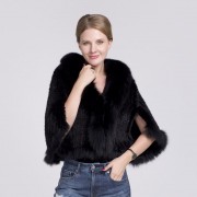 Natural Mink Fur Poncho Fox Fur Trimmed Cloak