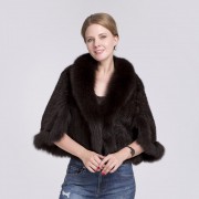 Natural Mink Fur Poncho Fox Fur Trimmed Cloak