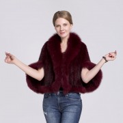 Natural Mink Fur Poncho Fox Fur Trimmed Cloak