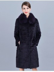 Women's Real Mink Fur Coat with Noble Purple Fox Fur Collar