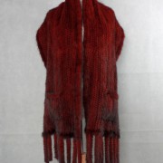 Knitted Mink Fur Shawl with pocket and fringes