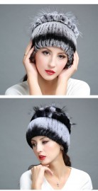 Rex Rabbit Fur Hat Decorated with Silver Fox Fur