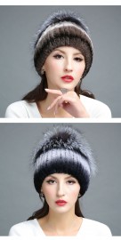 Real Rex Rabbit Fur Hat Decorated with Silver Fox Fur