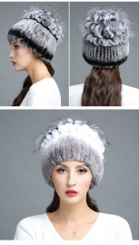 Rex Rabbit Fur Hat Decorated with Silver Fox Fur