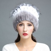 Rex Rabbit Fur Hat Decorated with Silver Fox Fur