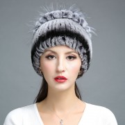 Rex Rabbit Fur Hat Decorated with Silver Fox Fur