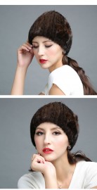 Knitted Mink Fur Hat Decorated with Flower