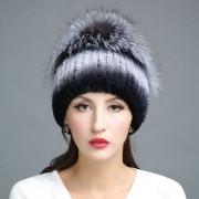 Real Rex Rabbit Fur Hat Decorated with Silver Fox Fur