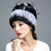 Rex Rabbit Fur Hat Decorated with Silver Fox Fur