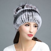 Rex Rabbit Fur Hat Decorated with Silver Fox Fur