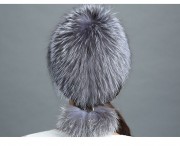 Women Knitted Mink Fur Hat Decorated with Silver Fox Fur