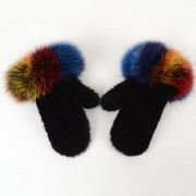 Women Knitted Mink Fur Gloves Decorated with Fox Fur