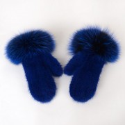 Women Knitted Mink Fur Gloves Decorated with Fox Fur