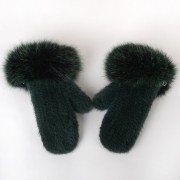 Women Knitted Mink Fur Gloves Decorated with Fox Fur