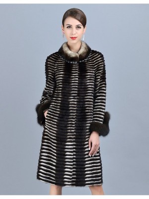 Women Knitted Mink Fur Coats with Fox Fur Sleeve