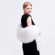 White Knitted Fox Fur Shawl with Fringes