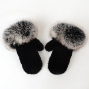 Women Knitted Mink Fur Gloves Decorated with Fox Fur